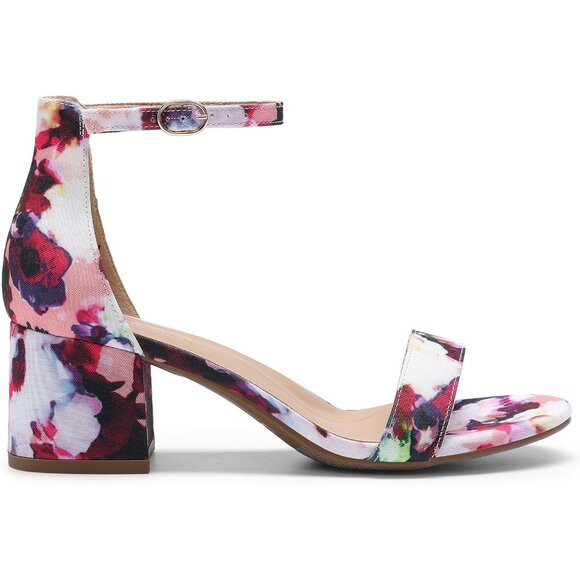 Dream Pairs Women Floral Opened Toe Chunky Block Heel Ankle Strap Sandals Shoes - Picture 2 of 8